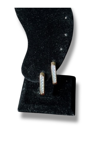 Klasik Oval Halka Sıra Taşlı Çelik Küpe