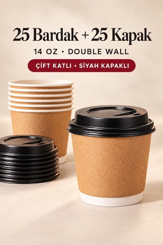 Double Wall Kapaklı Karton Bardak 14 Oz 25 Adet Çift Katmanlı Büyük Boy Sıcak İçecek Bardak Renkli