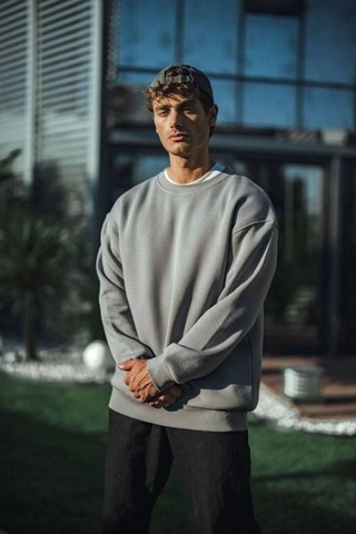 Mbb E-ticaret Erkek Bisiklet Yaka 3 İplik Pamuklu Basic Sweatshirt - Boyalı Gri