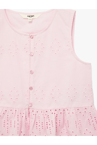 Koton Fırfırlı Bisiklet Yaka Brodeli Pamuklu Bluz Pembe 6skg60049aw Gül