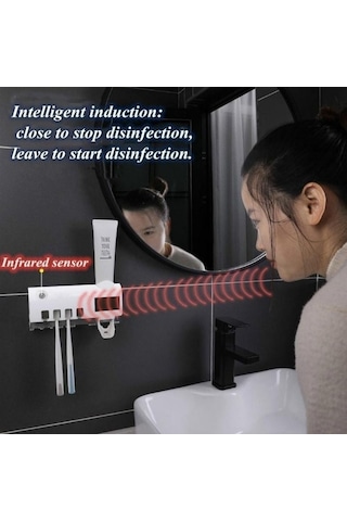 Bosphorusboutique02 Jms Güneş Enerjili Uv Diş Fırçası Sterilizatörü, Otomatik Diş Macunu Dağıtıcı, Beyaz/ Beyaz