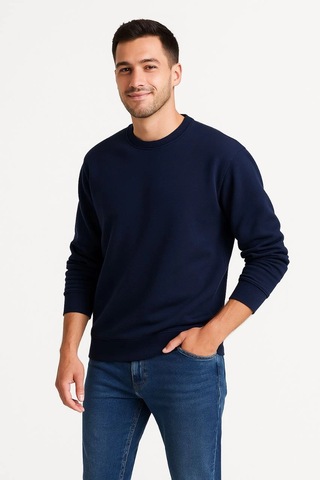 Barlashive Erkek 3 İplik Pamuklu Düz Bisiklet Yaka Sweatshirt - Lacivert Çok Renkli