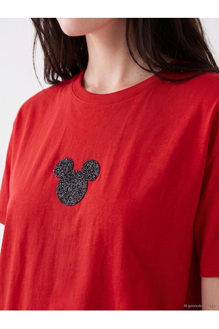 Lcw Comfort Kırmızı Minnie Mouse Nakışlı %100 Pamuklu Kadın Tişört