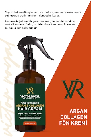 Victor Royal Isıya Karşı Koruyucu Ve Kolay Tarama Etkili Argan Kolajen Fön Sprey Kremi 250 Ml