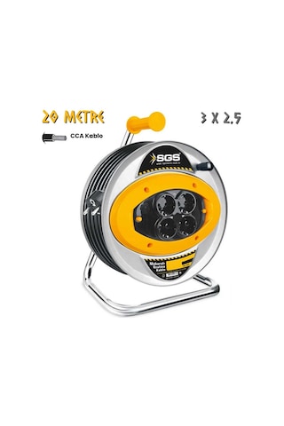 Sgs Metal Makaralı Uzatma Kablosu Cca 3x2.5 - Dörtlü Priz - 20 Mt. 20 M