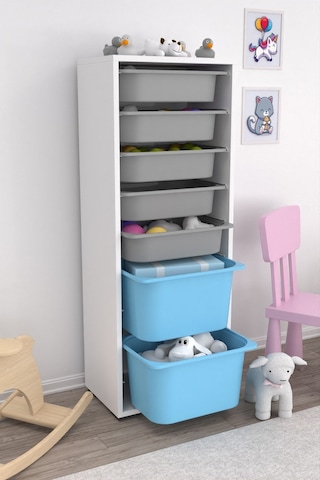 Zola 7 Sepetli Dolap Oyuncak Dolabı Çok Amaçlı Mavi Gri Mavi - Gri