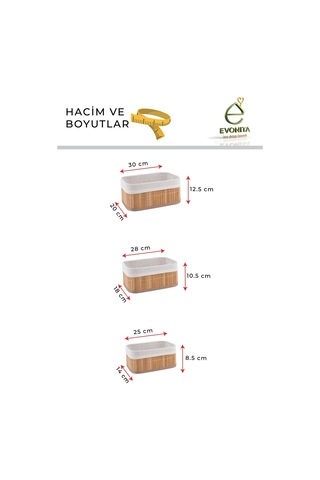 Bambu Organizer Seti 3 Parça Çok Amaçlı Banyo Mutfak Dolap İçi Düzenleyici Sepet Seti Şık Dayanıklı Renkli