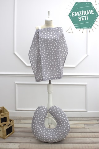 Mordesign Bebek Emzirme Önlüğü Ve Yastık 2' Li Avantajlı Set, Stars Serisi, Gri Zg920-1