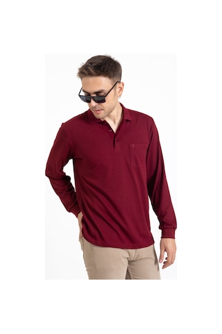 Erkek Orta Yaş ve Üzeri Polo Yaka Cepli Uzun Kollu Mevsimlik Sweatshirt 1103-Bordo-Bordo