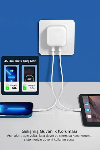 Pd 50w Lightning Hızlı Şarj Başlığı + Kablo Apple Uyumlu Uyumlu iPhone Uyumlu Güç Koruma Çipli 1 Adet
