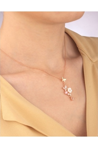 925 Ayar Gümüş Kelebek Bahçesi Kolye Küpe Set