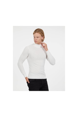 Elku Moda Slim Fit Naturel Pamuk Balıkçı Yaka Kazak Tüylenmeyen Rahat Slimfit Triko Dar Kesim Kazak Ekru