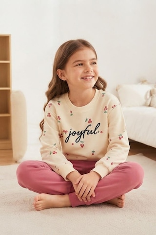 Pina Kids Kız Çocuk Kirazlı Desenli Okul Günlük Eşofman Takımı Esf7034 Pembe