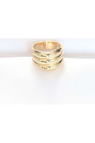 Gold Renk Ayarlanabilir Çizgili Bombe Yüzük - Tj-byk3119 Gold