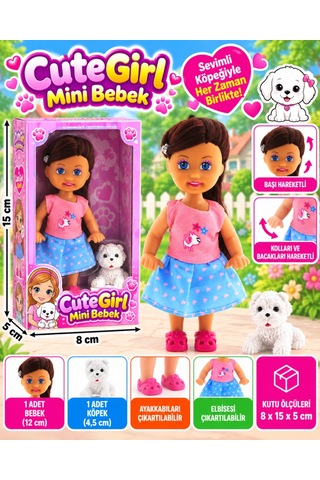 Cute Girl Beyaz Köpekli Ve Kumral Mini Bebek Nhr