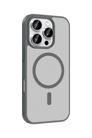 Apple Uyumlu iPhone 16 Pro Kılıf Magsafe Şarj Özellikli Mat Tasarım Lüx Babet Kapak Gri