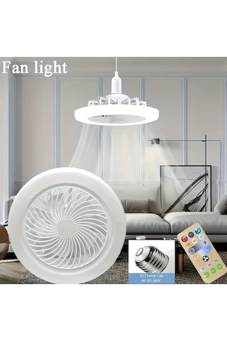 Boatshop1 1 Akıllı Tavan Fanı Işığı Uzaktan Kumanda E26 E27 Soket Ayarlanabilir Işık Fan Yuvarlak 1 Takım
