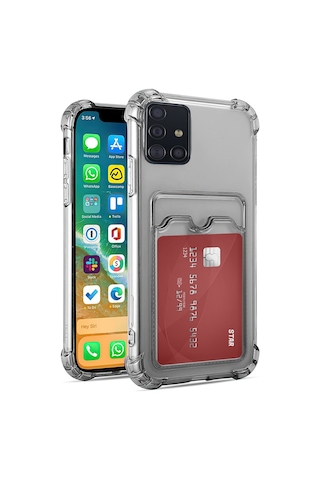 Kvy Samsung Galaxy Uyumlu A51 Kamera Korumalı Kartlıklı Setra Şeffaf Silikon Kılıf