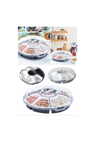 Kapaklı 7'lı Çerez Ve Kahvaltı Saklama Tabağı Plastik Piknik Mangal Kullanışlı Şeffaf Lilyum Seti Şeffaf