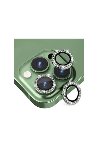 Apple Uyumlu iPhone 12 Pro Max Yeşil Swarovski Taşlı Kamera Lens Koruyucu Cam Yeşil
