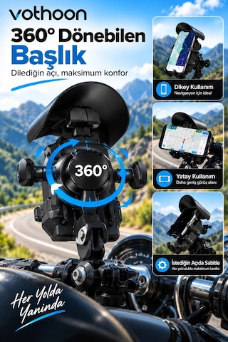 Şarjlı Motosiklet Telefon Tutucu Güneş Ve Yağmur Korumalı 15w Kablosuz 360 Döner Gidon Ve Ayna Bağl 26688802