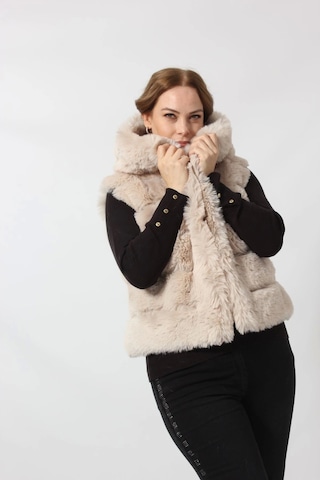 Moda Berray Etekten Kısalabilen Kapüşonlu Lüks Suni Kürk Yelek Taş