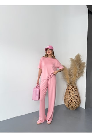 Kadın Modal Kısa Kolu Soft Touch Spor Takım Pembe