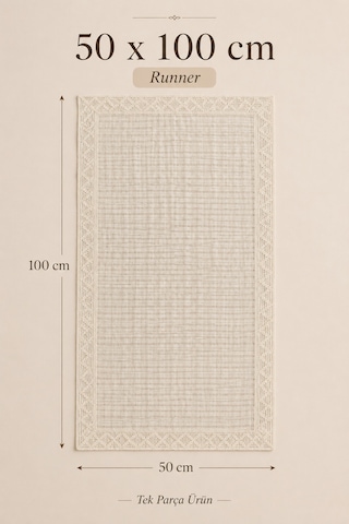 Dantel Kenarlı Özel Dokulu Güpürlü Runner 50x100 Cm Dekoratif Masa Örtüsü Bej