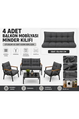 Doruk Home Doruk Bahçe Ve Balkon Mobilyası Minder Kılıfı 55x100cm Antarasit Kılıf Gri