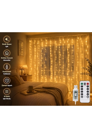 10 Sarkıtlı 8 Modlu 3x3 Metre Gün Işığı Perde Led Işık Usb Kumandalı Yılbaşı Parti Aydınlatması