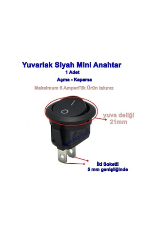 Ender Yuvarlak Işıksız Anahtar 21mm Siyah