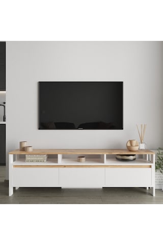 Atlas 3 Kapaklı Tv Ünitesi 160 Cm Atlantik Çam - Beyaz