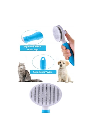 Mallame Kıl Tüy Toplama Basmalı Kedi Fırça Tarağı Beyaz - Mavi