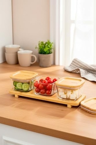 Lunaya 3&apos Lü Bambu Standlı Kahvaltılık Küçük Boy Açık