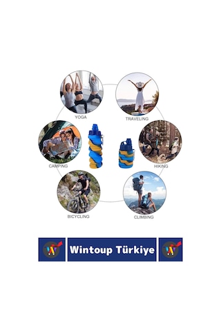 Wintoup Premium Portatif Bpa Free Şık Kamp Spor Seyahat Silikon Katlanabilir Suluk 500 Ml Çok Renkli