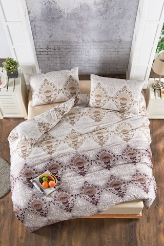 Mulberry Sare Nevresim Takımı Ranforce Çift Kişilik 200x220 Kahve - Bej