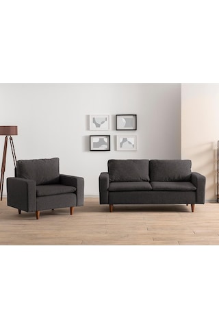 Lungo Modüler Koltuk Takımı Keten Koyu Gri Koyu Gri