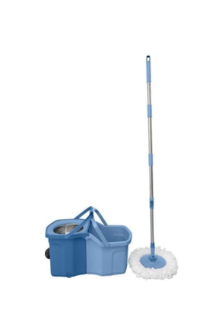 Twin Turbo Pedallı Çelik Mop Set, Temiz Ve Kirli Suyu Ayıran Otomatik Temizlik Seti 1+1 Mop Mavi