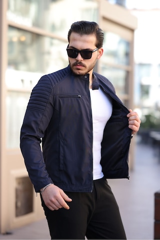 Mero Life Erkek Lacivert Su Ve Rüzgar Geçirmez Slim Fit Astarlı Mevsimlik Mont Lacivert