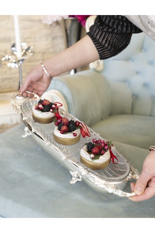 Gümüş Kaplama Oval Servislik Gümüş