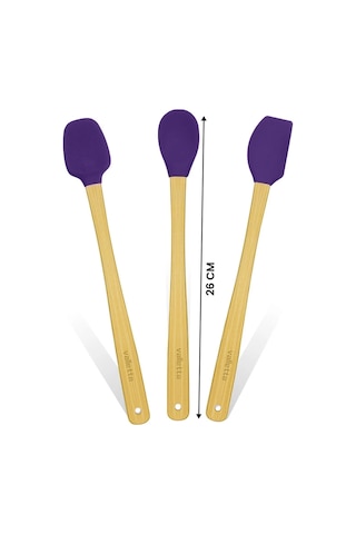 Valletta Indigo 3'lü Mor Bambu Silikon Spatula Seti Uzun 26 Cm