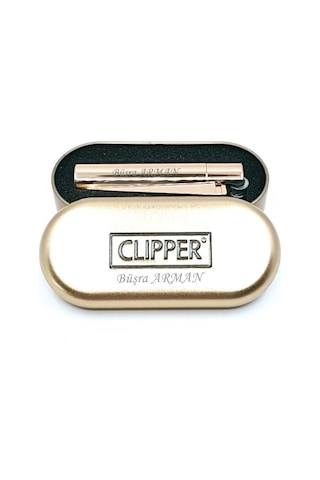 Kişiye Özel Clipper Metal Taşlı Altın Çakmak