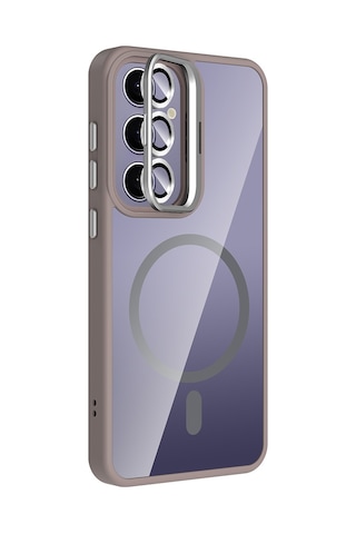 Adige Samsung Galaxy Uyumlu S24 Plus Kılıf Etro Standlı + Kamera Lens Koruyucu Gri