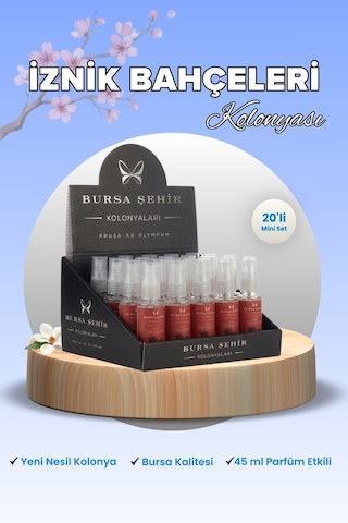 Bursa Şehir Kolonyaları, 20'li İznik Bahçeleri Kolonyası, Mini Set, Sprey Başlıklı