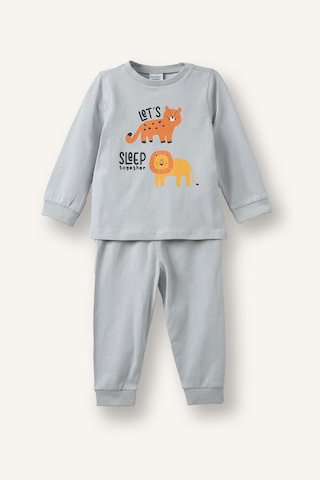 Defacto %100 Pamuk Hayvan Desenli Uzun Kollu Üst Lastikli Paça 4lü Pijama Takımı Erkek Bebek I1440a526augr91 Gri-gr91