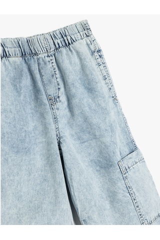 Koton Beli Lastikli Pamuklu Paraşüt Denim Pantolon Lıght Indıgo 5skb40014td Açık Mavi