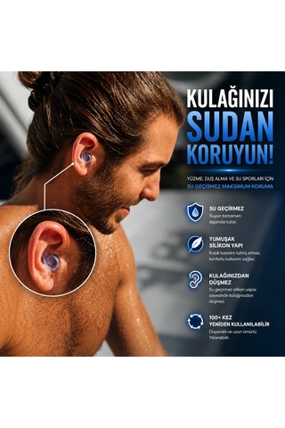 Watersafe+ Yüzme Kulak Tıkacı Su Geçirmez Silikon Havuz, Deniz, Duş Ve Banyo İçin 24 Db, Yeniden Kullanılabilir