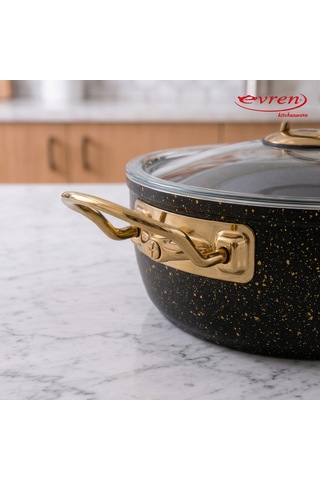 20 Cm Goldstone Ezme Seri Granit Basık Tencere, Non-stick Pilav Karnıyarık Tenceresi 1,7 Lt Çelik Kulp 30 Cm