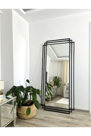 Effe Siyah Metal Çerçeveli 180x80 Cm Dekoratif Ayna 180x80cm-3-lü-siyah