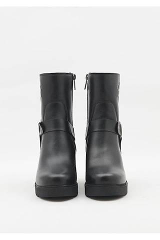 Harley Davidson Zelda Siyah Yüksek Topuk Deri Kadın Bot Siyah-Baskılı-Deri